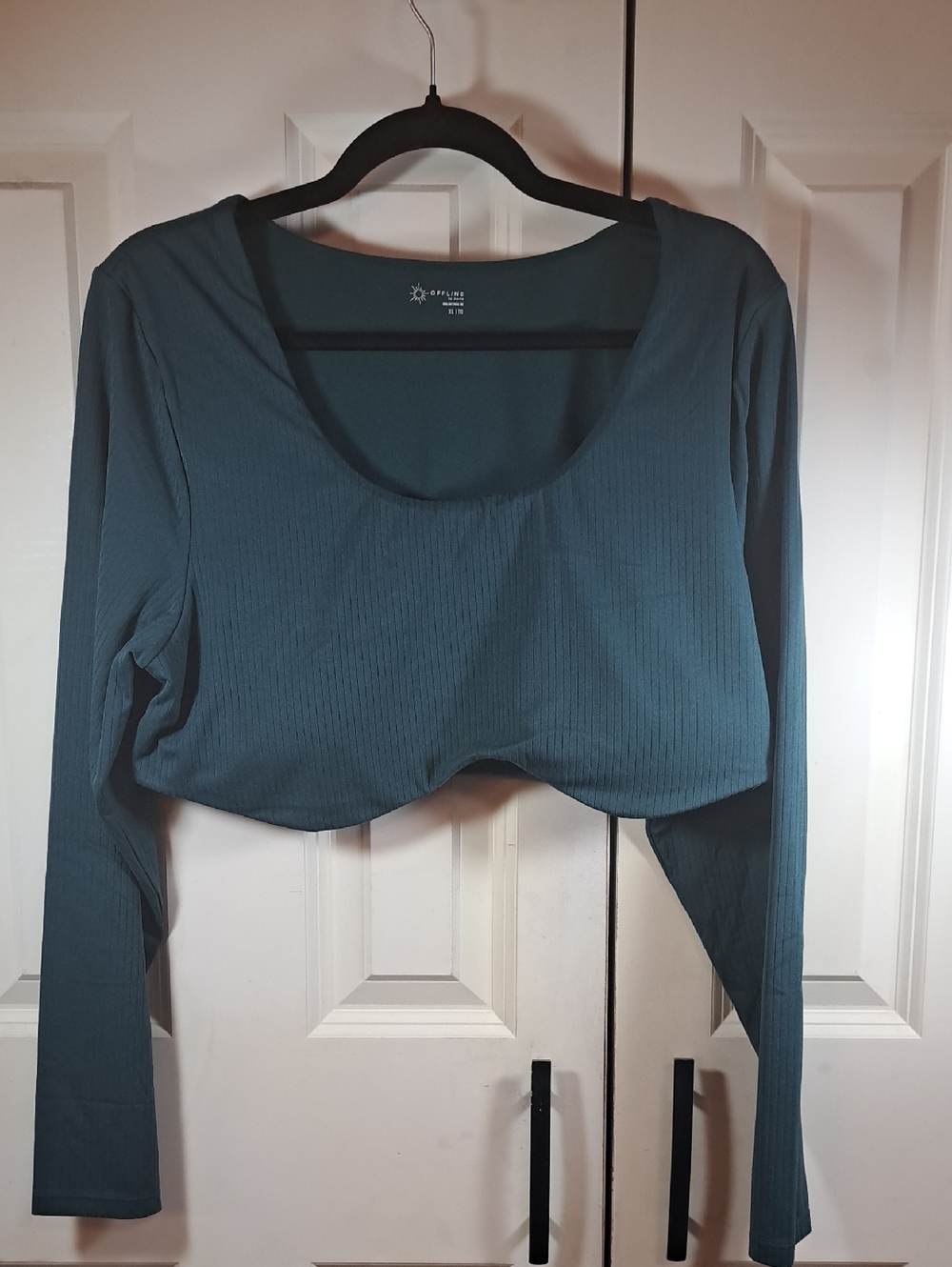 OFFLINE by Aerie Teal Ribbed Long-Sleeve Crop Top